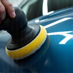A professional polisher machine refining the paint on a car.